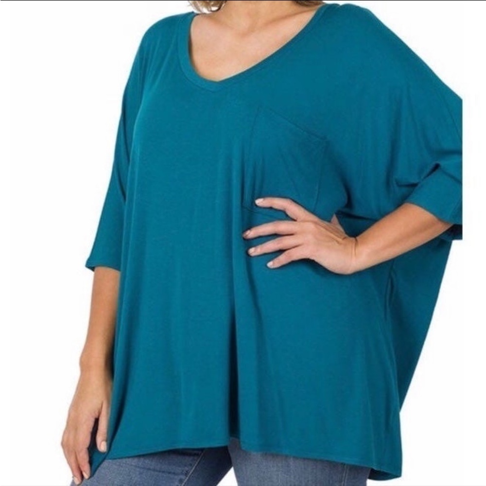 ZENANA 
Dolman Half Sleeve V-Neck Oversized Tee Top